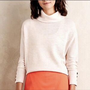 Anthropologie Moth Blush Pullover Turtleneck Boxy Wool Sweater Button Sleeves XS